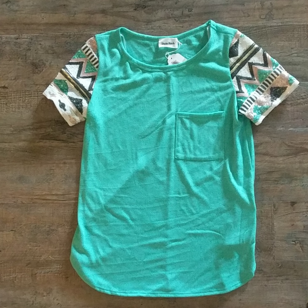 NWT Sequin Aztec Print Top